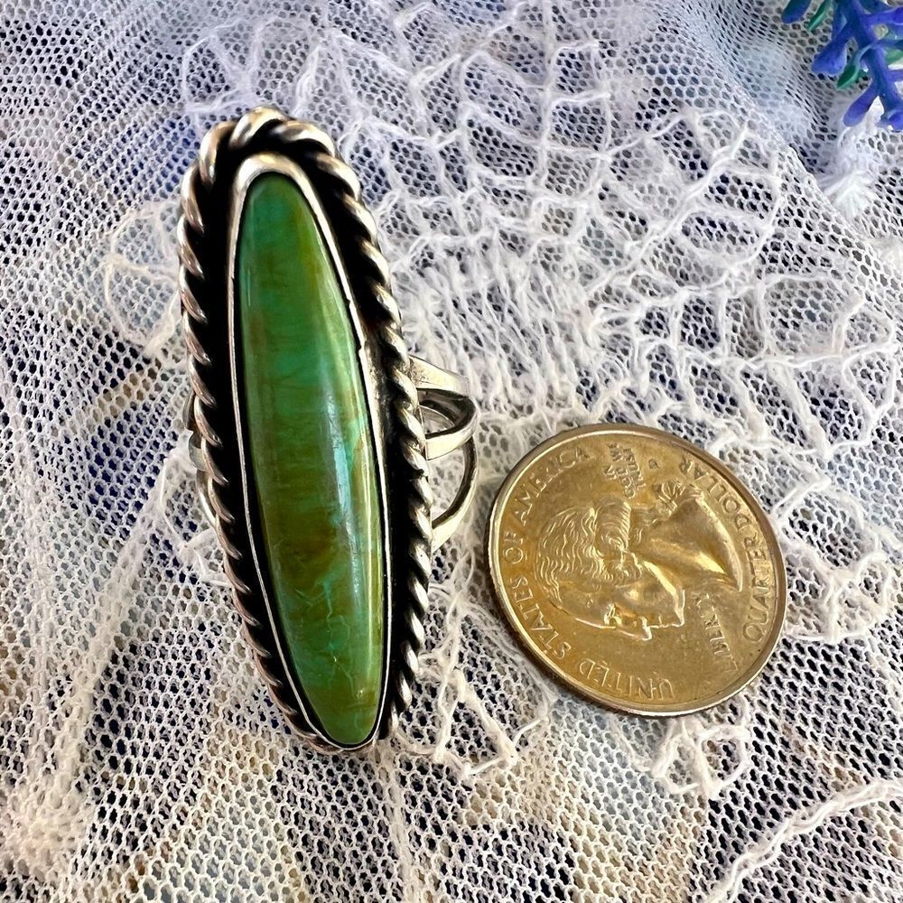 Vintage Elongated Turquoise Native Statement Ring 7.75 - Picture 7 of 8